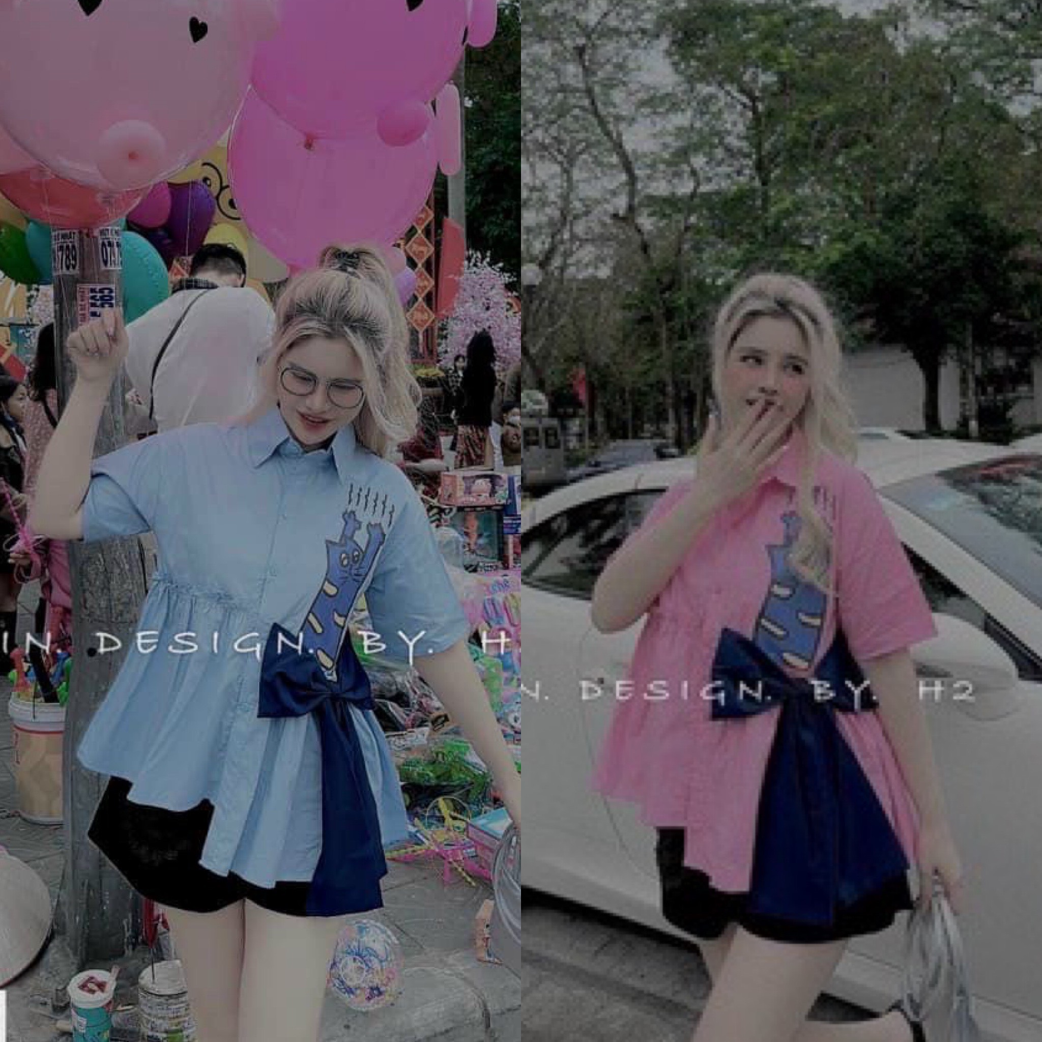 Áo babydoll mèo nơ cute xinh xắn