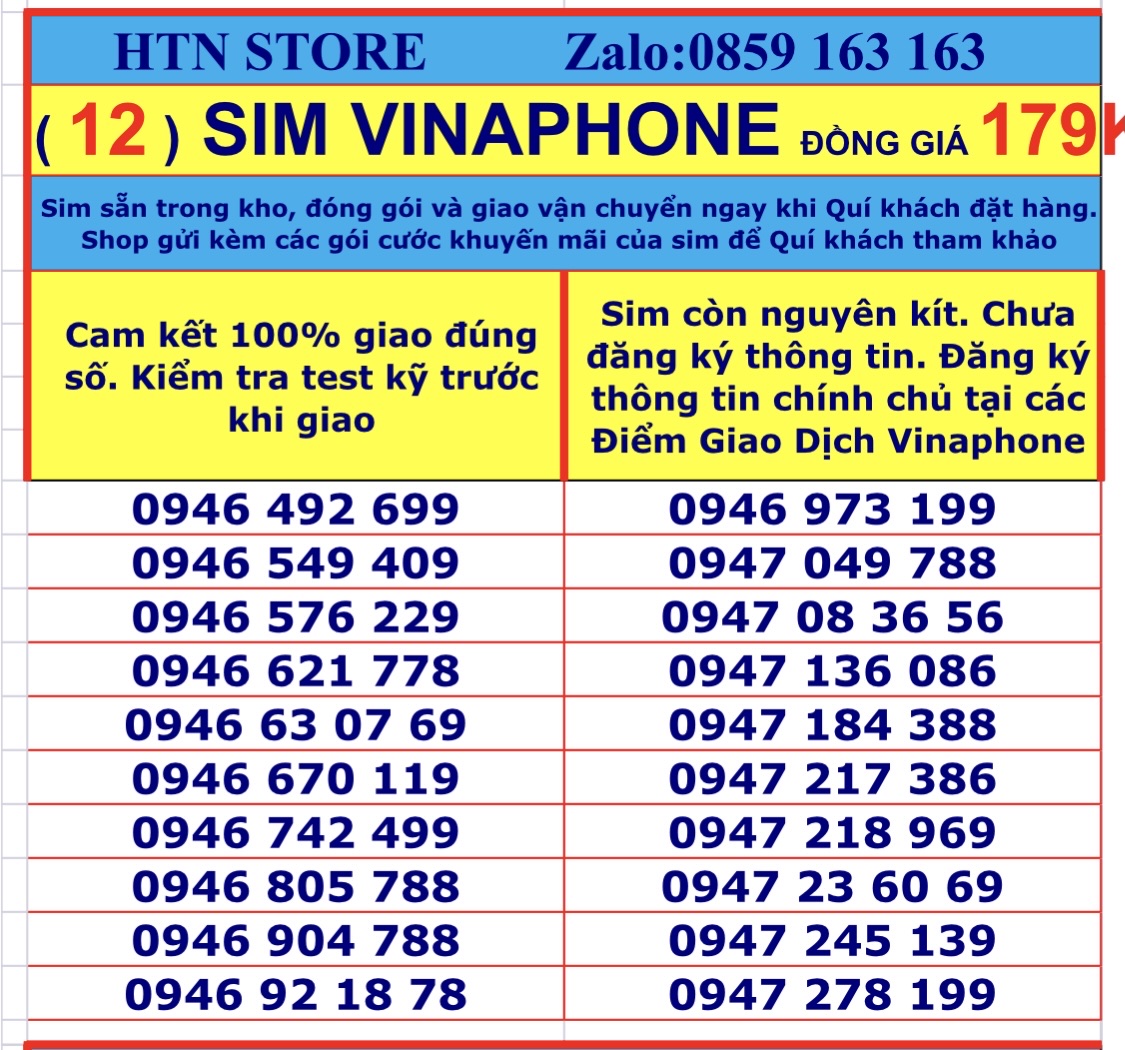 Sim vina số đẹp giá rẻ đồng giá 179k