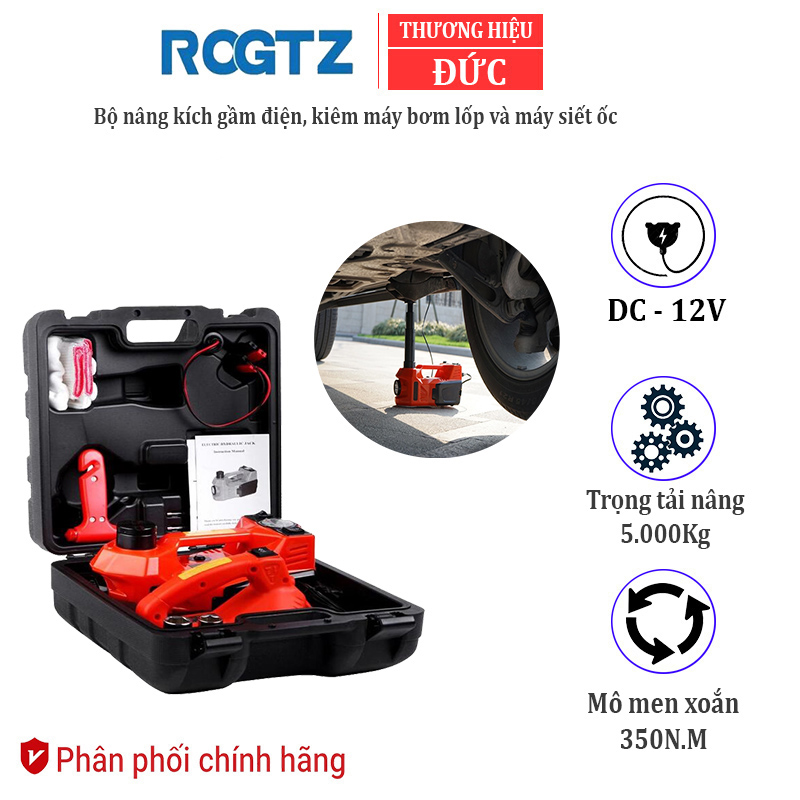 Bộ nâng kích gầm điện 3 trong 1 kiêm máy bơm lốp và máy siết ốc ô tô đa năng rogtz ty-155ehjs thương hiệu đức, tải trọng dưới 5 tấn - hàng chính hãng