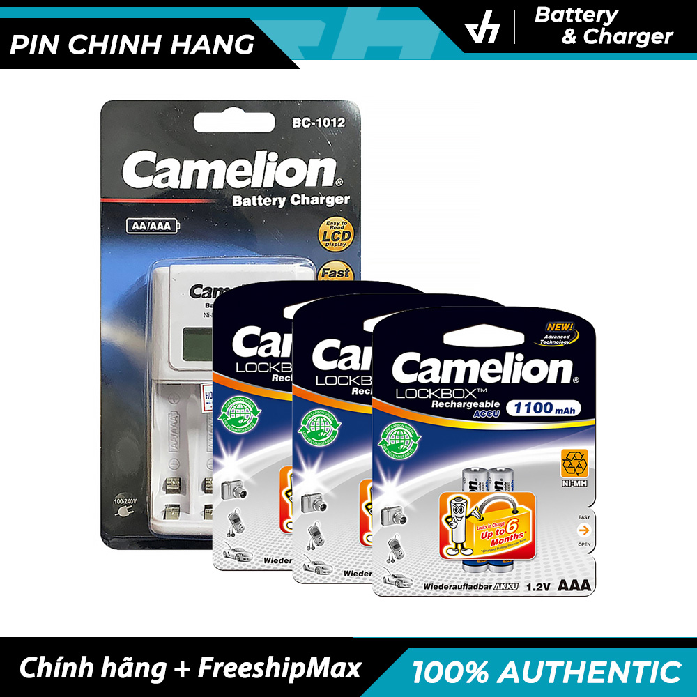 Bộ sạc pin camelion 1012 + 6 pin sạc aaa camelion 1100mah - bộ sạc tự ngắt sạc, có màn hình hiển thị