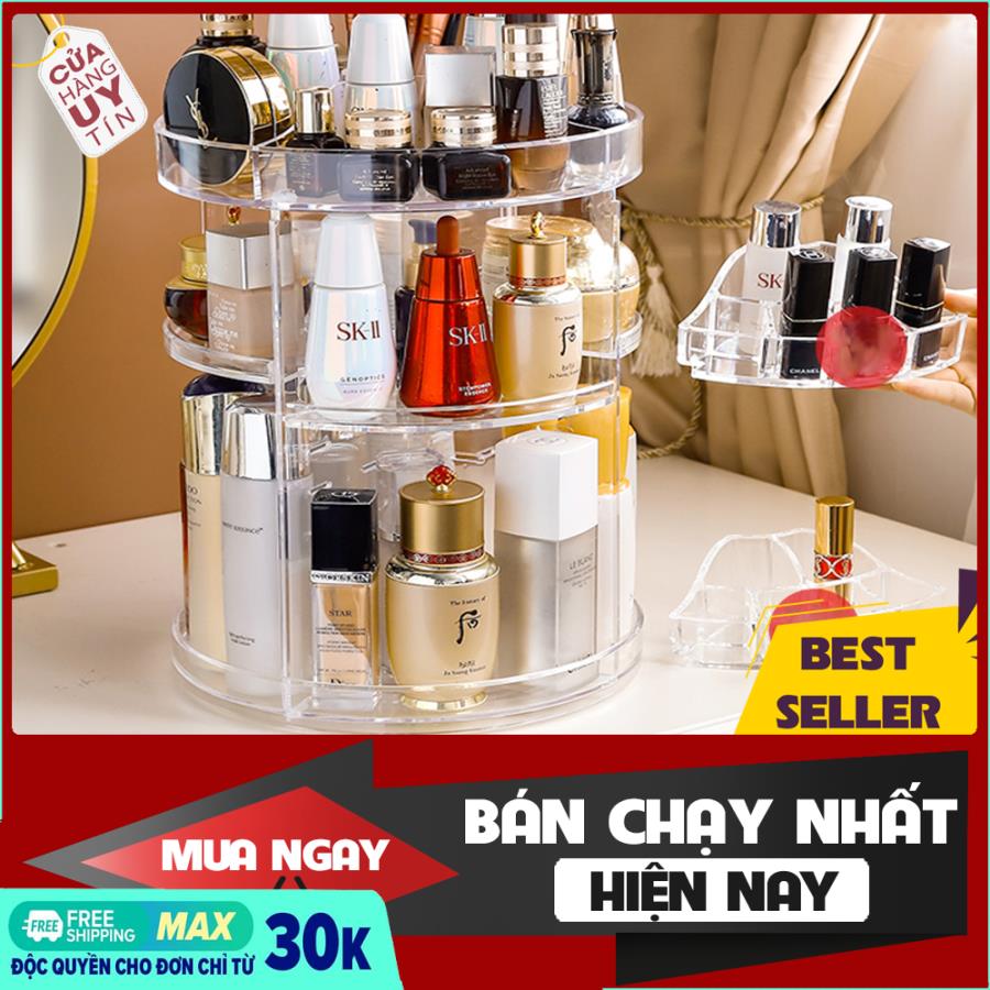 Kệ mỹ phẩm xoay 360 độ, kệ mỹ phẩm,, kệ đựng mỹ phẩm, kệ để son, giá đựng son xịn sò