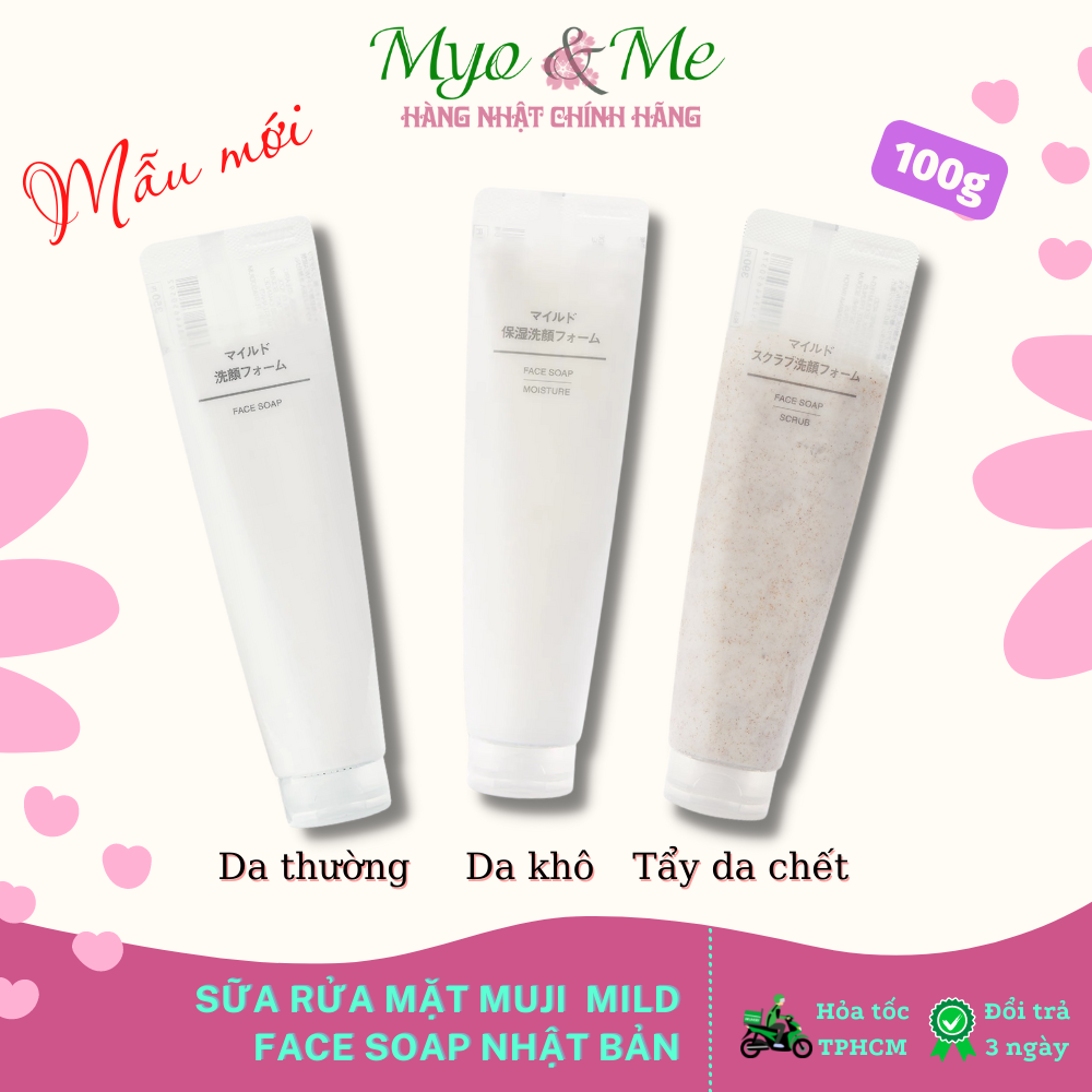 Sữa rửa mặt Muji Mild Face Soap/ Moisture/ Scrub Nhật Bản rửa mặt dịu nhẹ cho da nhạy cảm