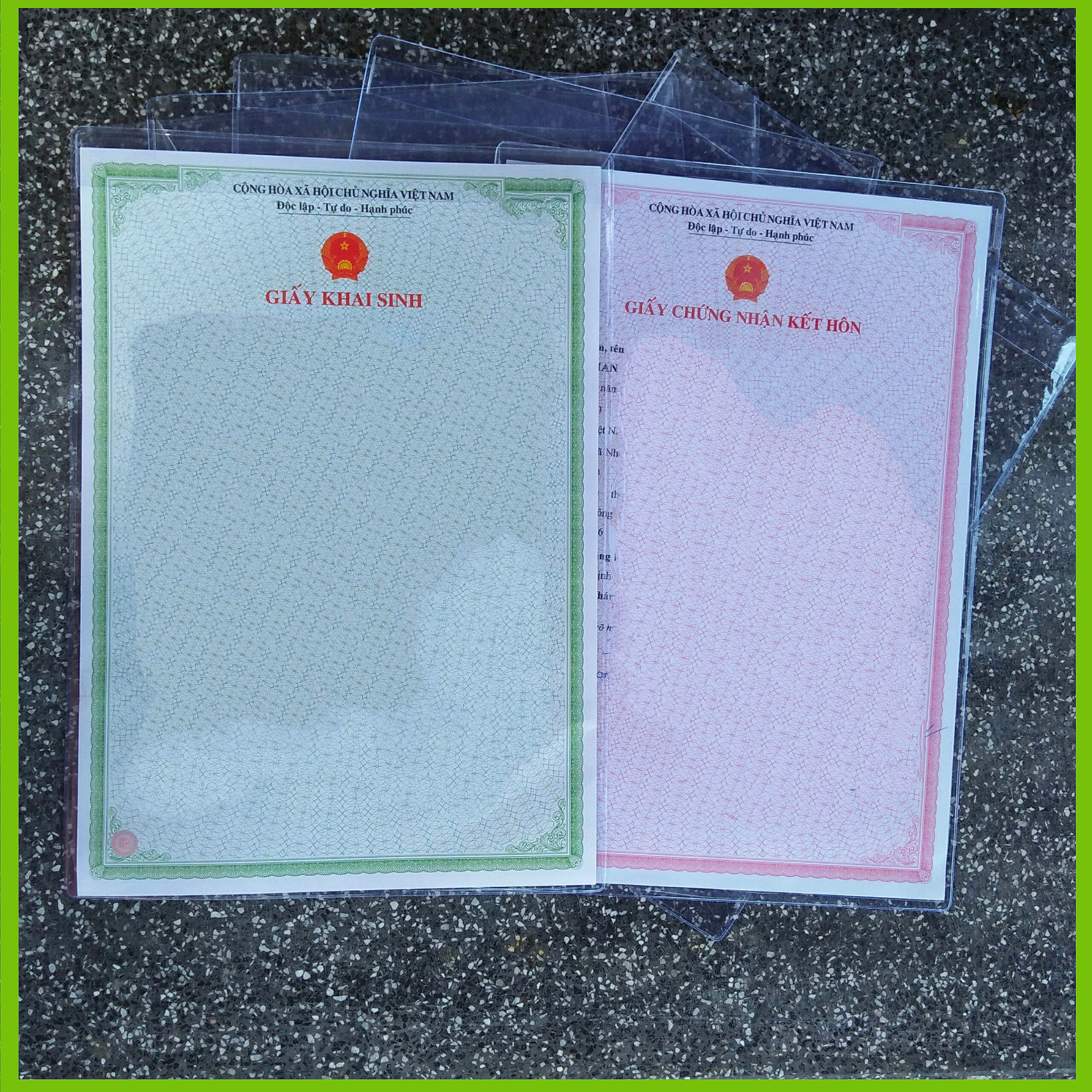 5 VỎ BỌC GIẤY ĐĂNG KÝ KẾT HÔN / GIẤY KHAI SINH / GIẤY TỜ KHỔ A4