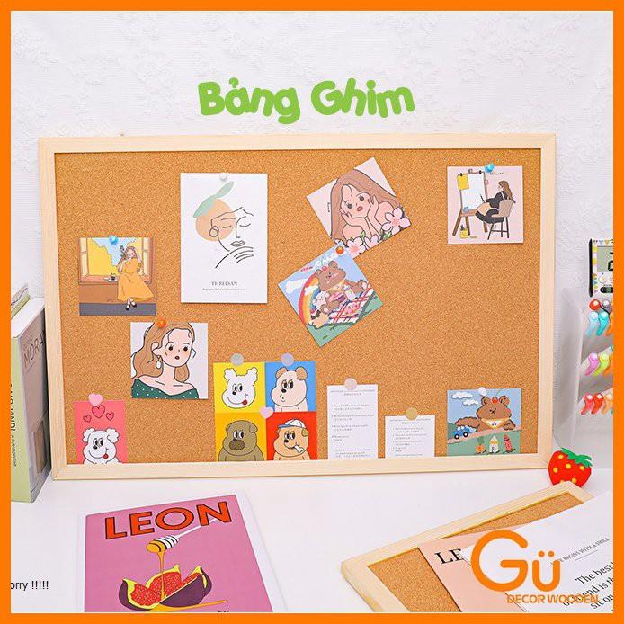 Bảng ghim gỗ bầnghim tài liệu GU DECOR bảng Note treo tường dán ghi chú thông báo tranh ảnh tặng kèm phụ kiện