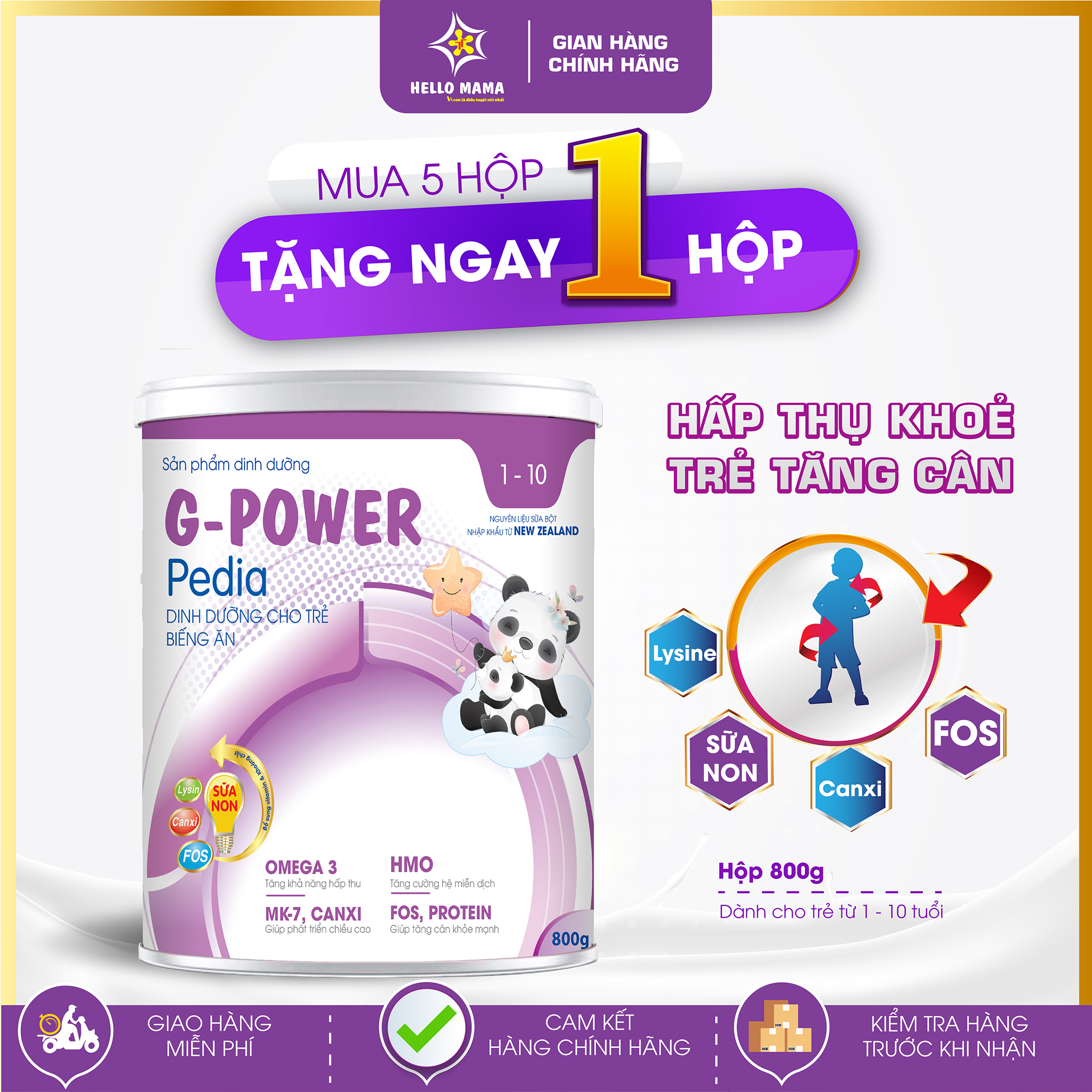 Sữa g-power pedia 900gr, dòng sữa chuyên biệt cho trẻ biếng ăn, thấp còi - hello mama