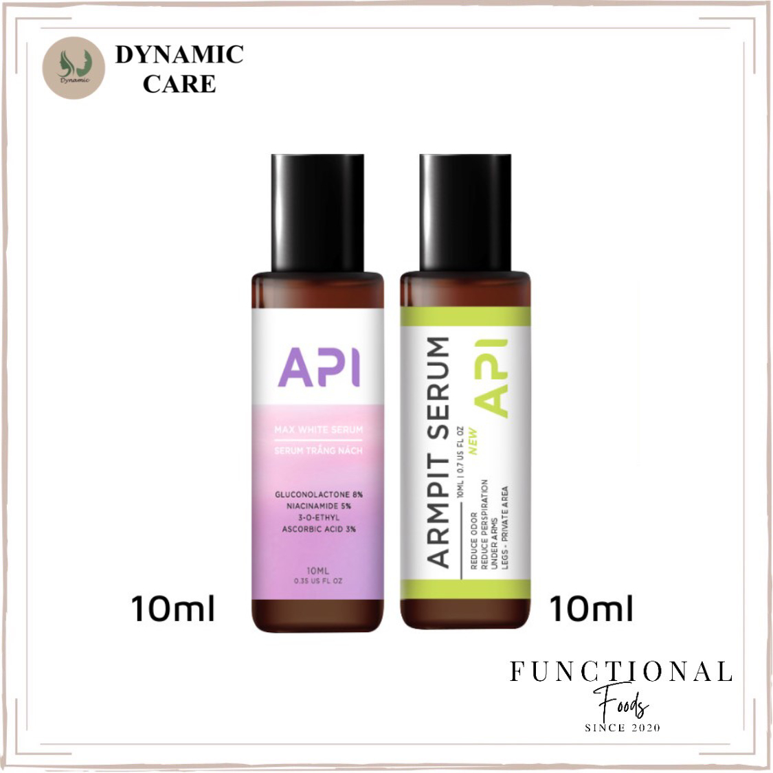 Serum lăn khử mùi hôi nách API Mee natural làm trắng nách và ngăn tiết mồ hôi 10ml và serum dưỡng trắng da nách 10ml