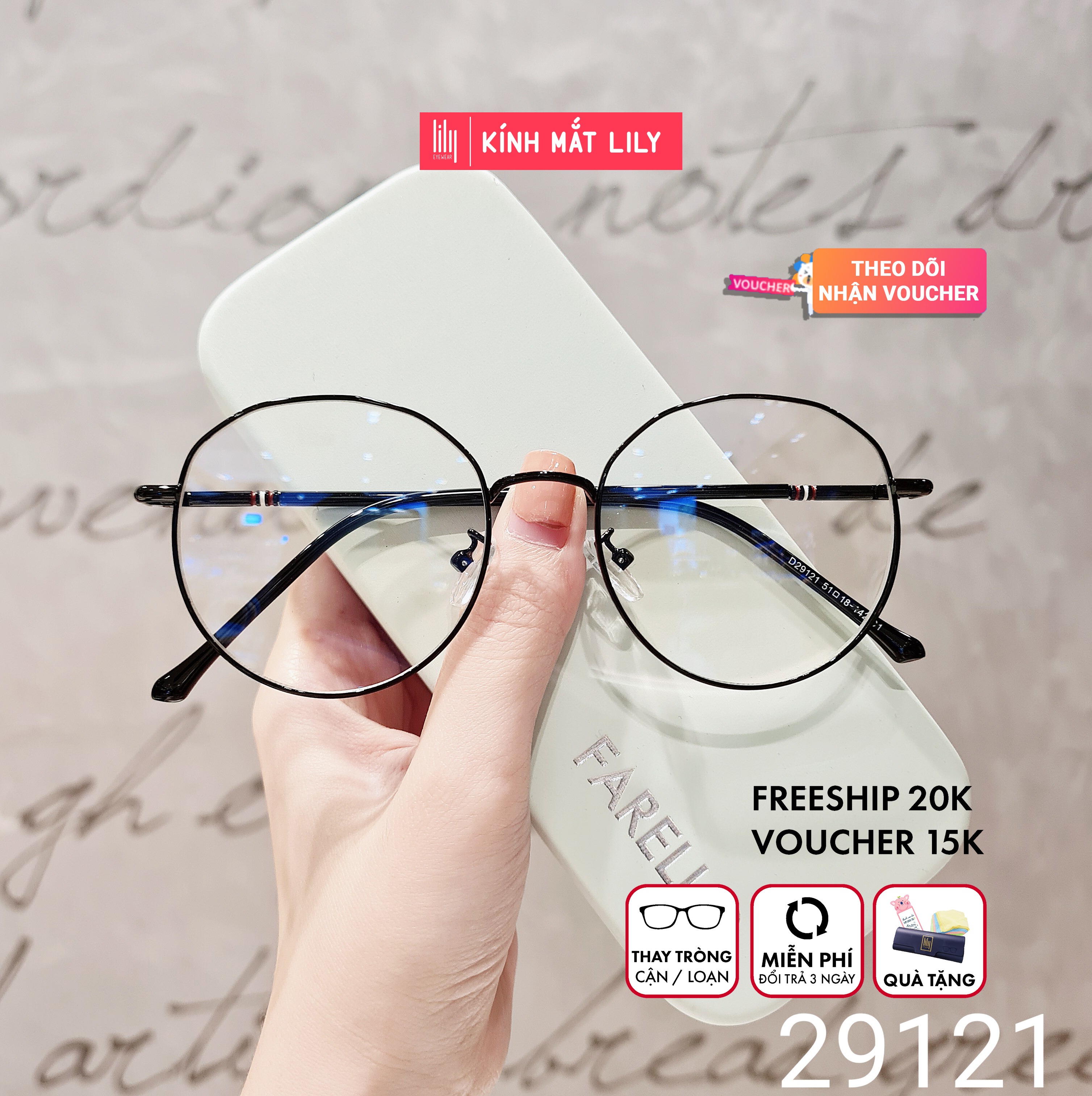 Gọng kính cận 29121-gọng kính mắt tròn- gọng kính cận đẹp-gọng kính cận unisex-gọng kính thời trang-lily eyewear kèm quà