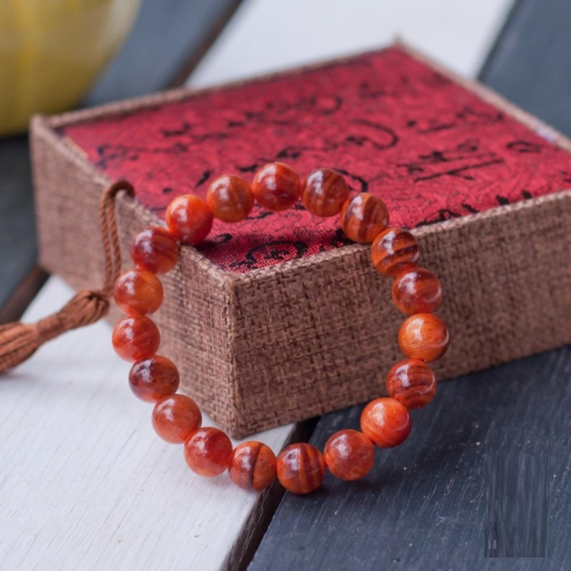 Vòng tay phong thủy gỗ Huyết Long thấu quang hạt tròn 10mm