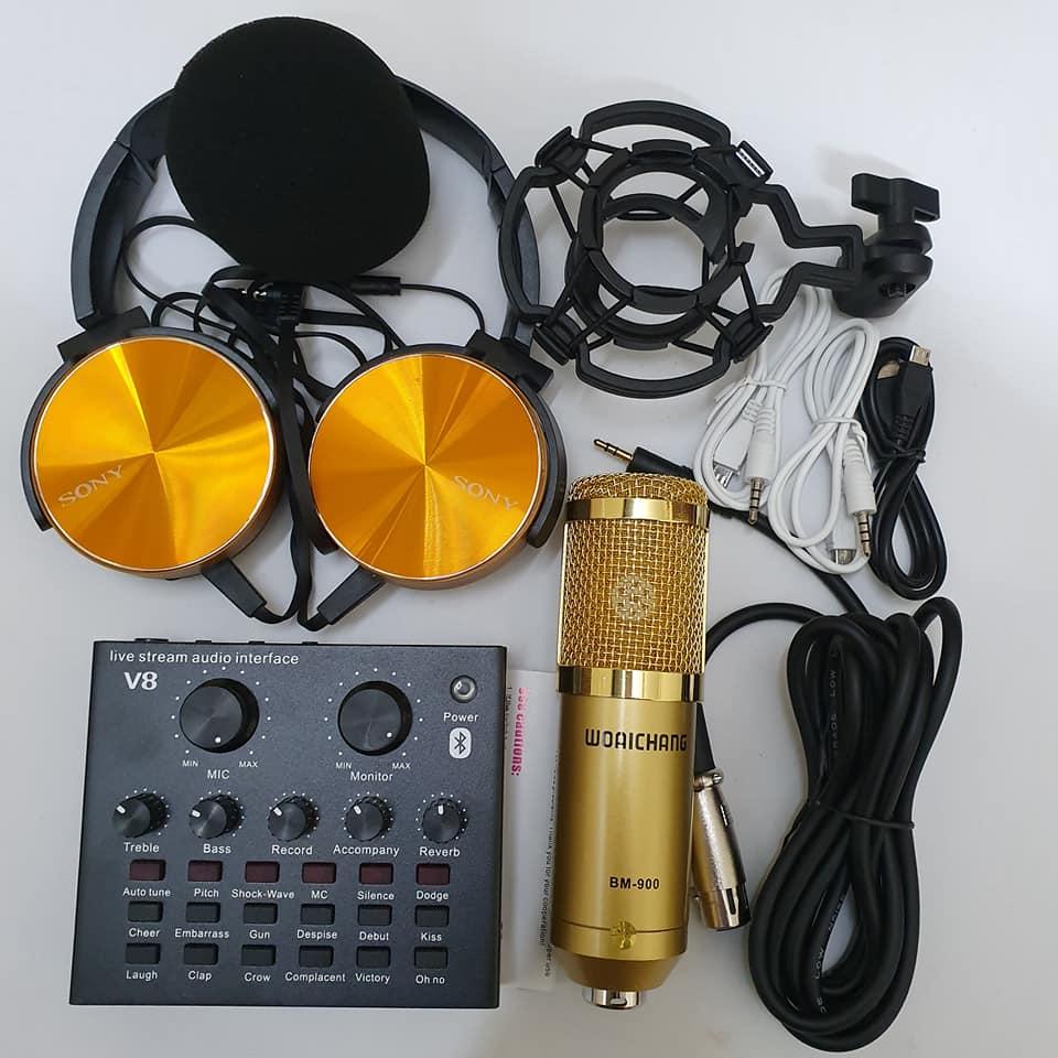 [HCM][ Combo Trọn Bộ Souncard V8BM900 ] Micro Thu Âm Tại Nhà Chuyên Nghiệp  Bộ Mic Thu Âm Livestream  Hát Karaoke  Livestream Online Cực Hay Tặng Tai Nghe 450 Cực Ngầu Kèm Chân Kẹp Màng Lọc. BH 12 THÁNG