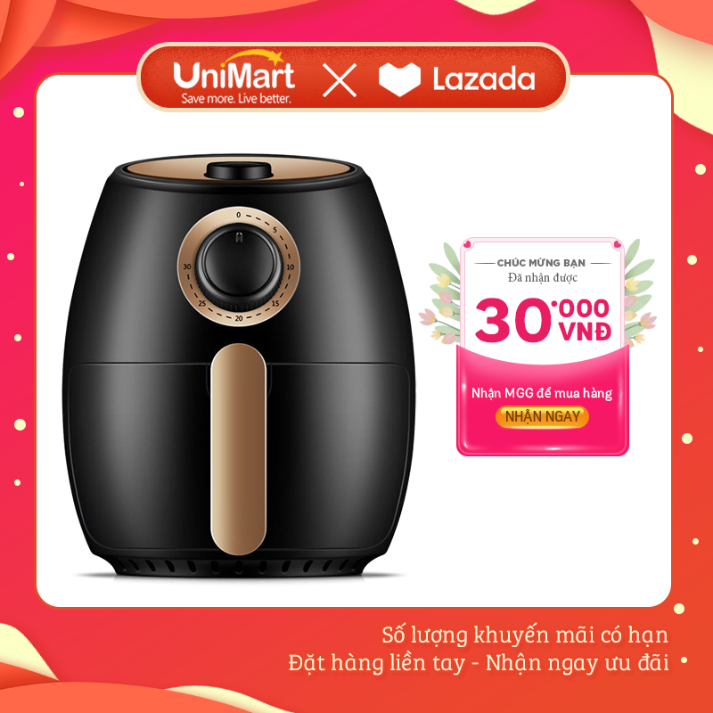 Nồi Chiên Không Dầu Đa Năng Công Nghệ Mỹ Ashton AF210  2,1L - Chế Độ Hẹn Giờ Cao Cấp Tiện Lợi - Thiết Kế Hiện Đại Dễ Dàng Vệ Sinh - Hàng Chính Hãng - Bảo Hành 12 Tháng - UniMart Official Store