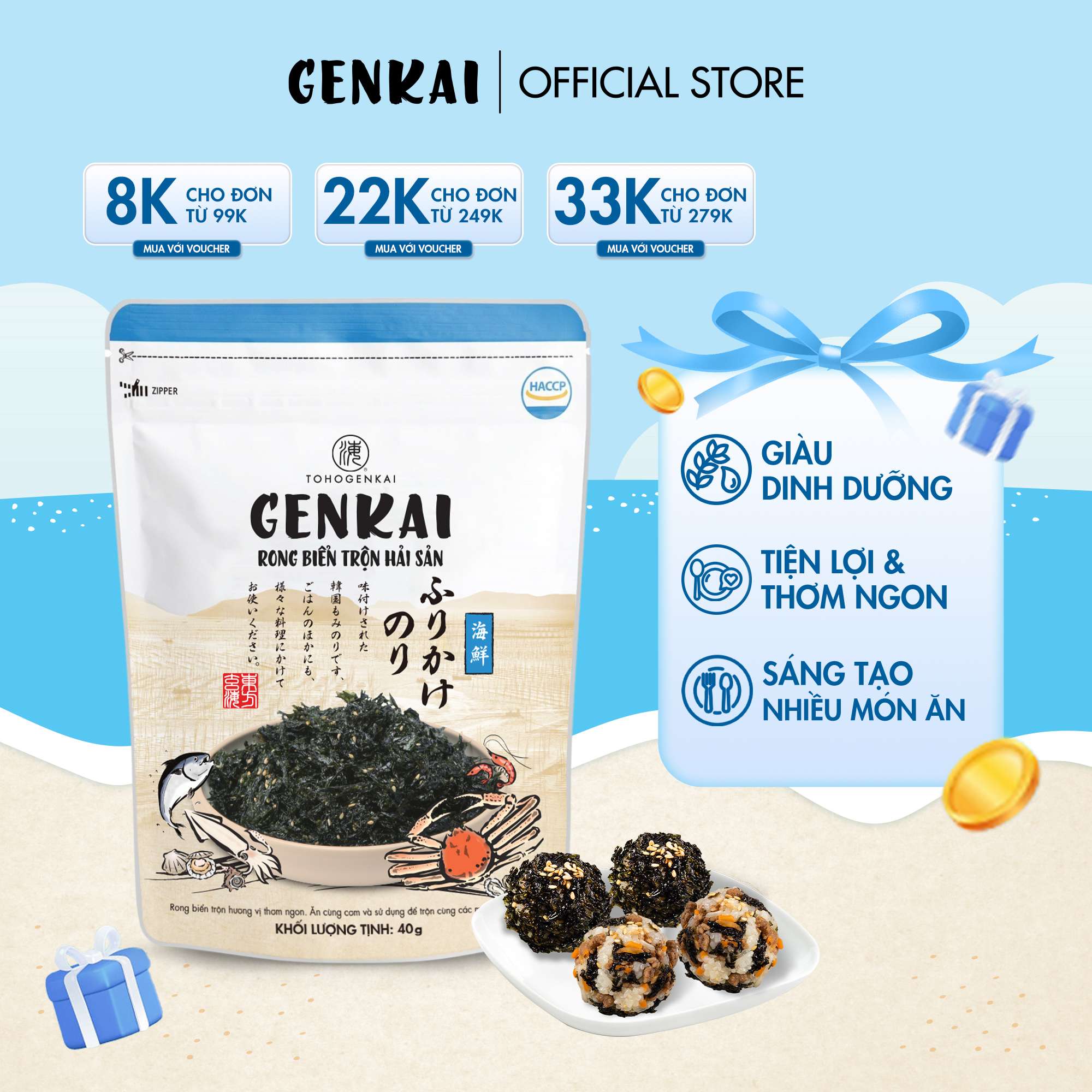  Rong biển trộn cơm Genkai vị hải sản 