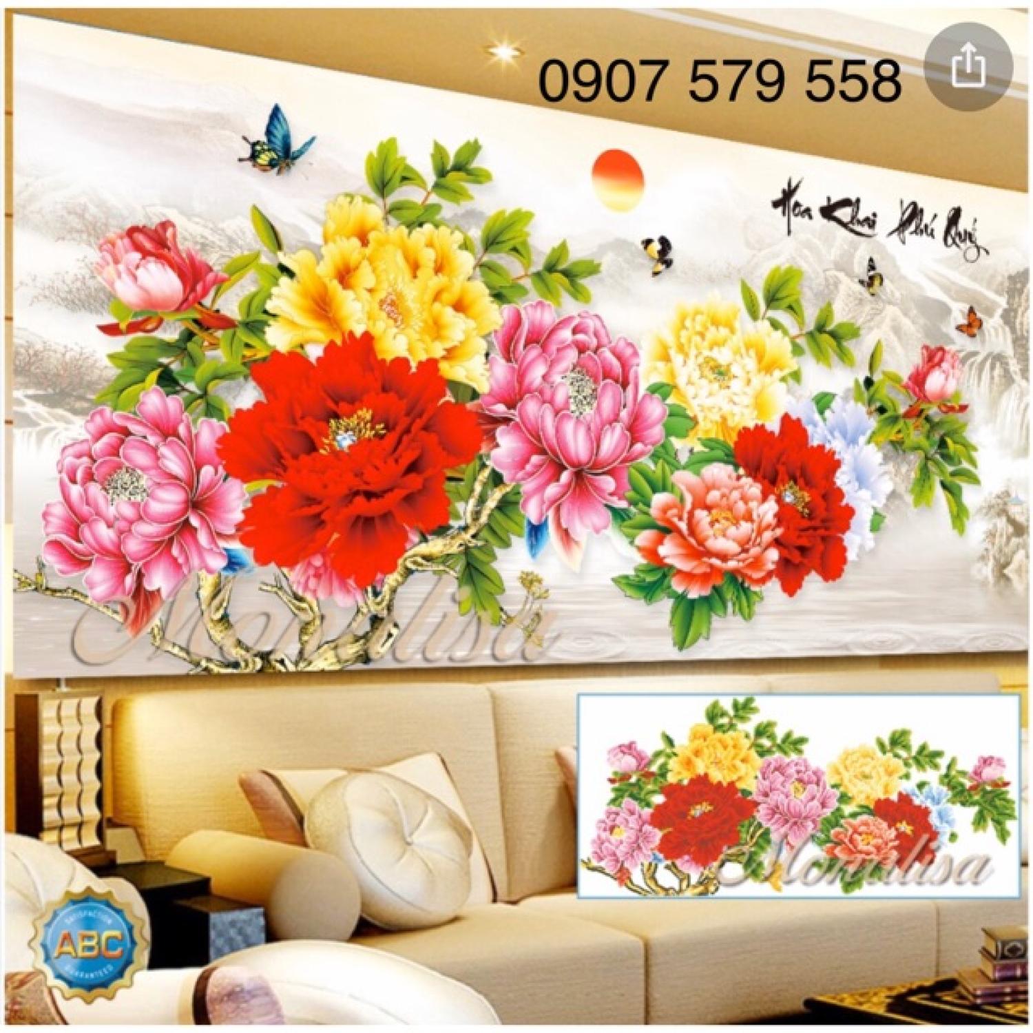 Tranh đính đá hoa mẫu đơn