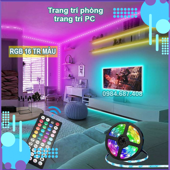 Bộ đèn led rgb dây dán 10M 5M siêu sáng chip 5050 điều khiển qua điện thoại 16 triệu màu điều khiển qua remote hồng ngoại trang trí phòng quay tiktok đèn led tiktok