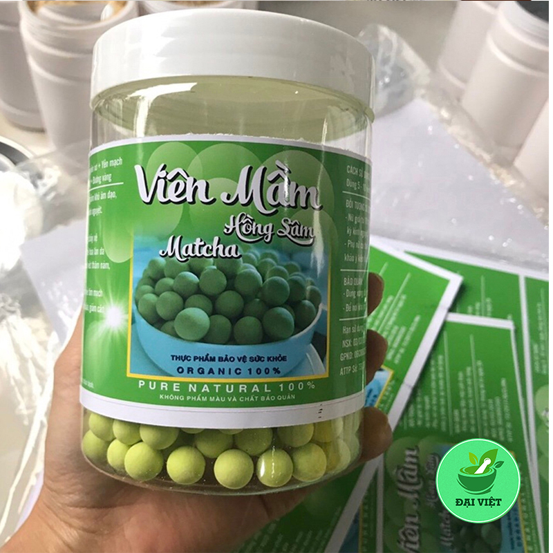 Hộp [500gram] Viên Mầm đậu nành hồng sâm Matcha - tăng vòng 1, đẹp da (có giấy chứng nhận vệ sinh an toàn thực phẩm) DV937