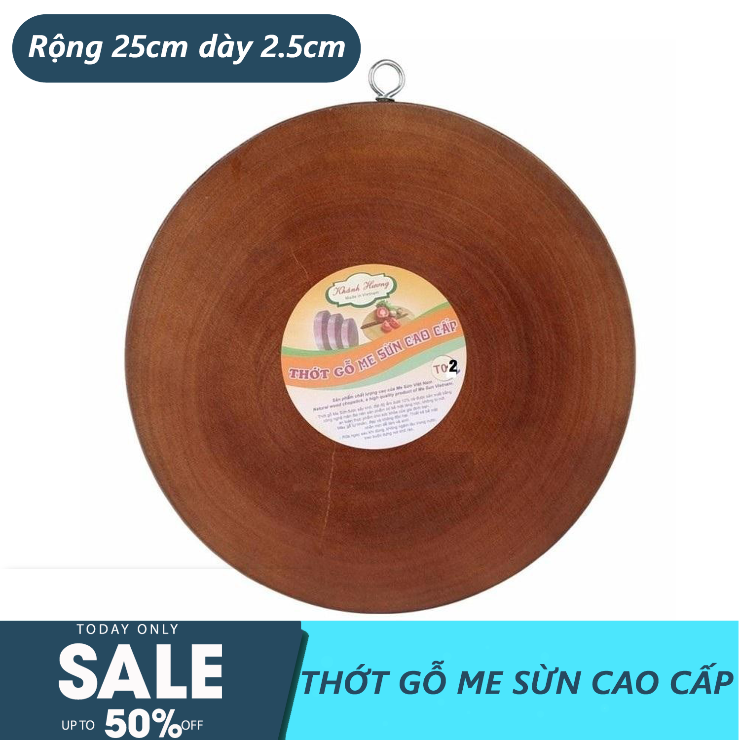 Thớt gỗ - thớt gỗ cao cấp -thớt gỗ me sừn kt 25cm loại tròn cao cấp t02 - thớt gỗ me sừn cao cấp đường kính 25 dày 2 cm veagbuy