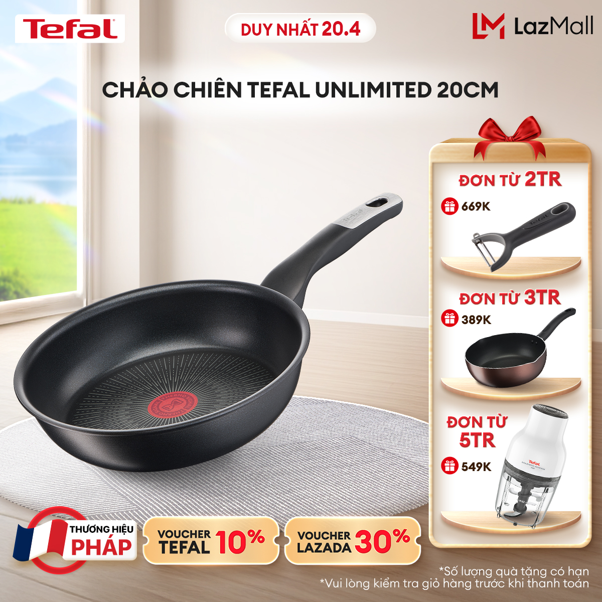 [NHẬP MÃ TEFALOFF30T4 GIẢM 30%] Chảo chiên Tefal Unlimited 20cm
