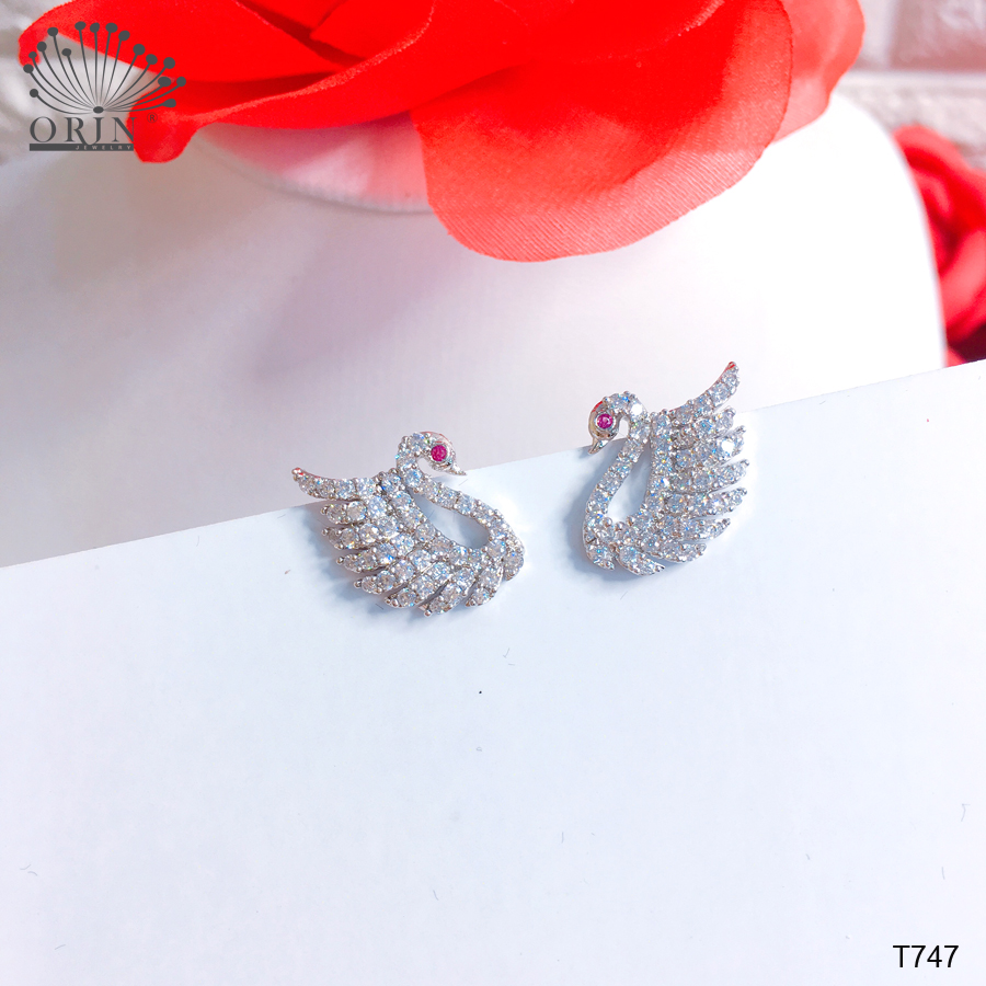Bông tai bạc, khuyên tai thiên nga đính đá thời thượng Orin T747