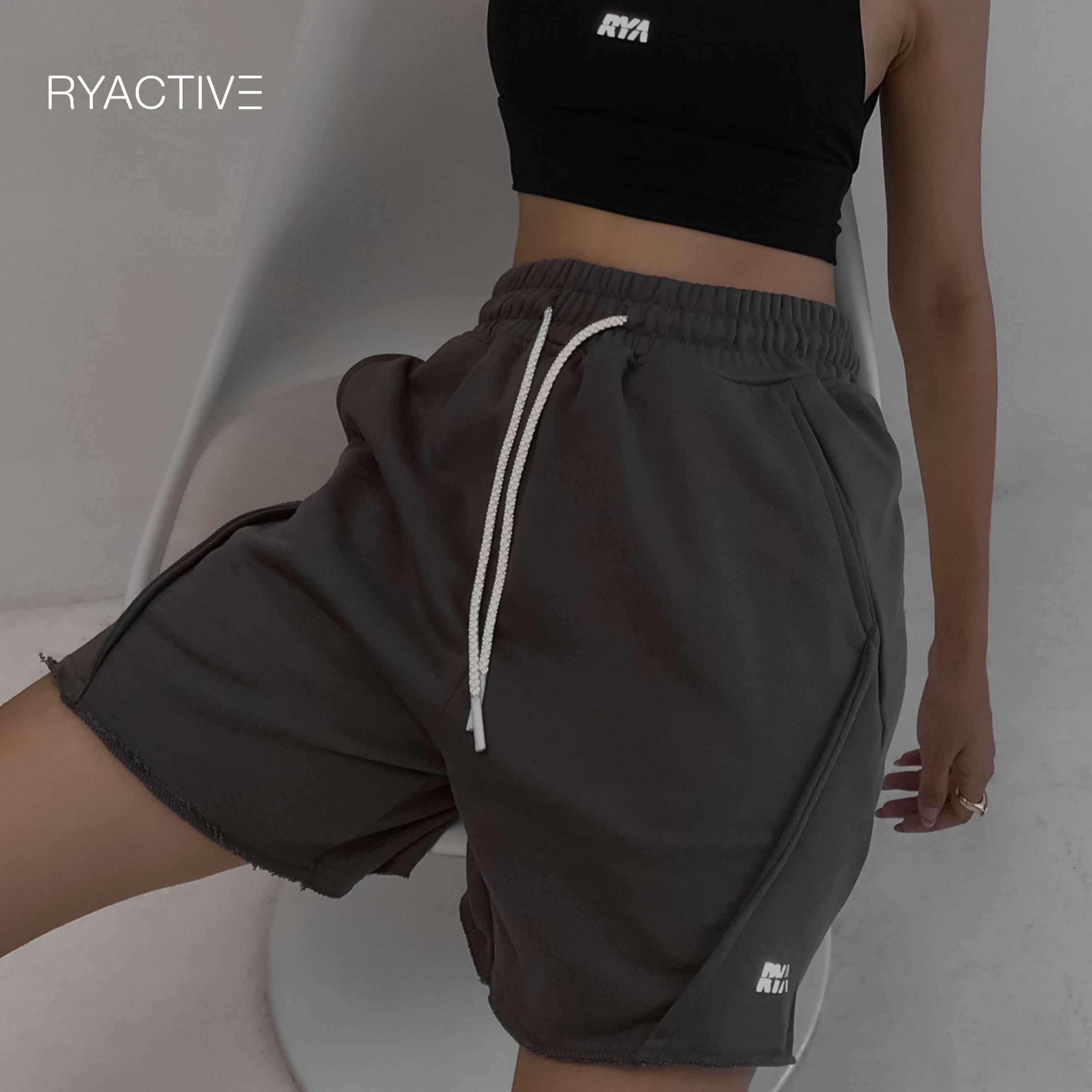 Quần short thun lửng ryactive - lounge short dark grey