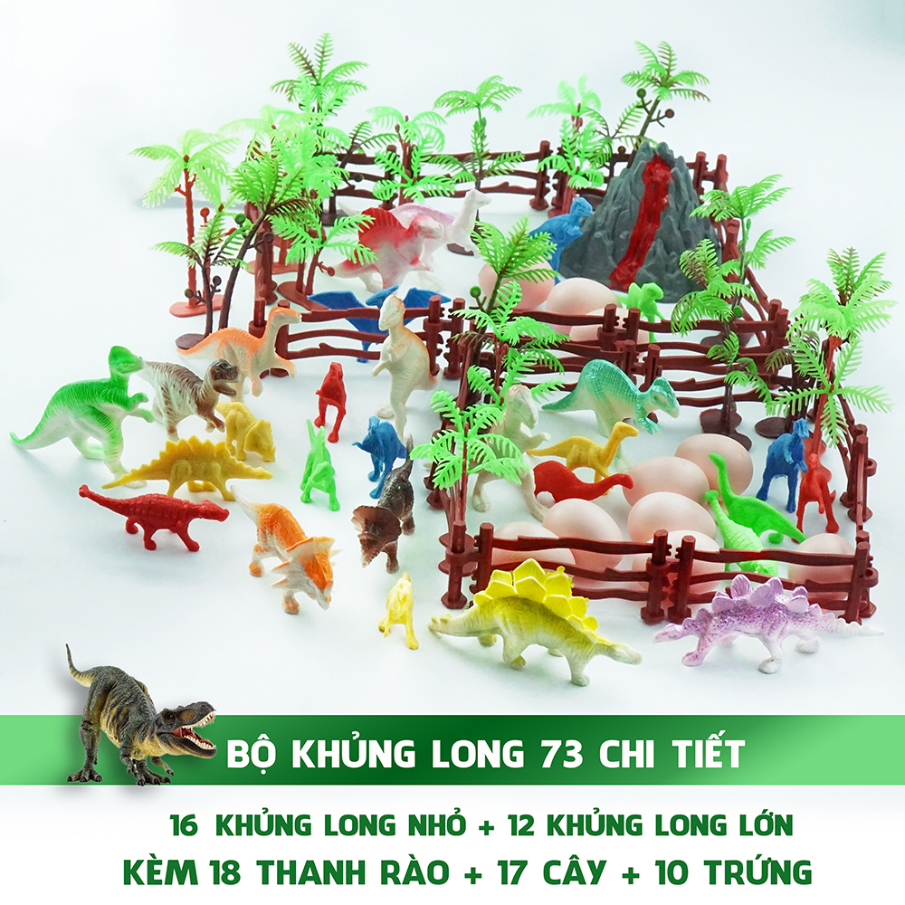 Bộ sưu tập đồ chơi thế giới khủng long cổ đại cây cối hàng rào trứng 73 chi tiết sáng tạo nhựa an toàn