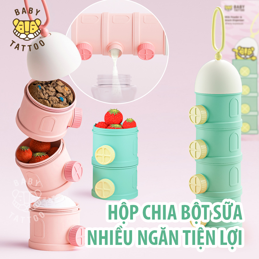 Hộp chia bột sữa, thức ăn nhiều ngăn, tiện lợi, đa năng baby tattoo