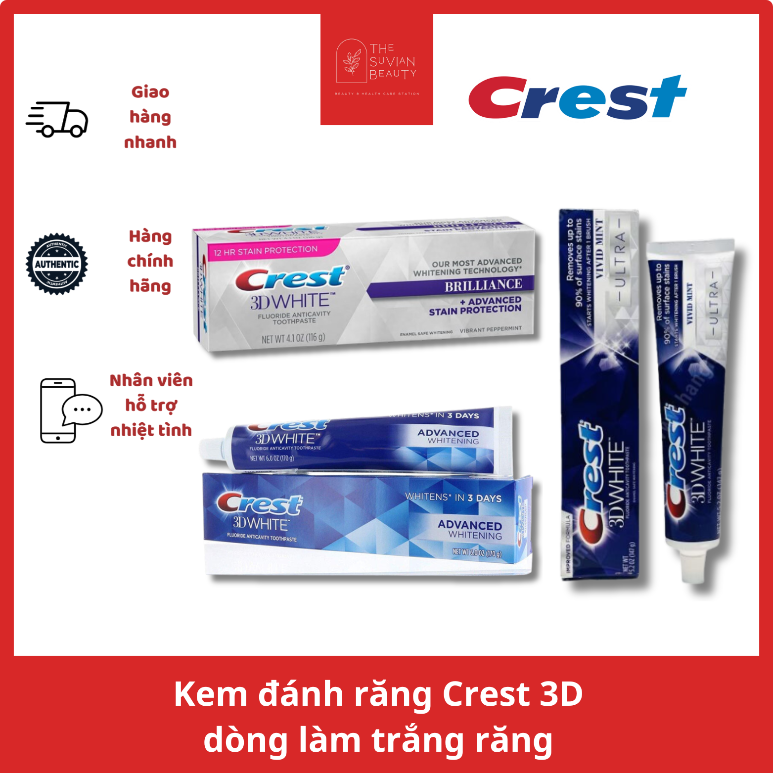 Kem đánh răng Crest 3D White - nhiều loại