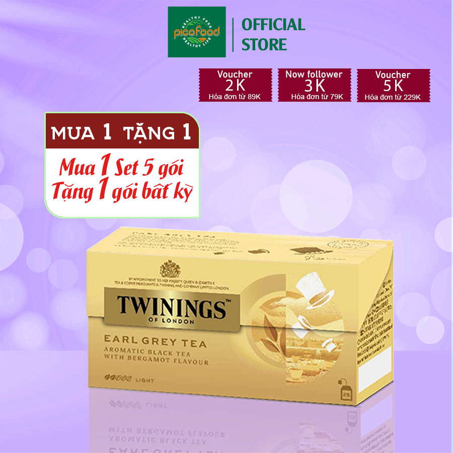 Trà túi lọc twinings hộp 25 gói - trà đen bá tước earl grey tea| pico food