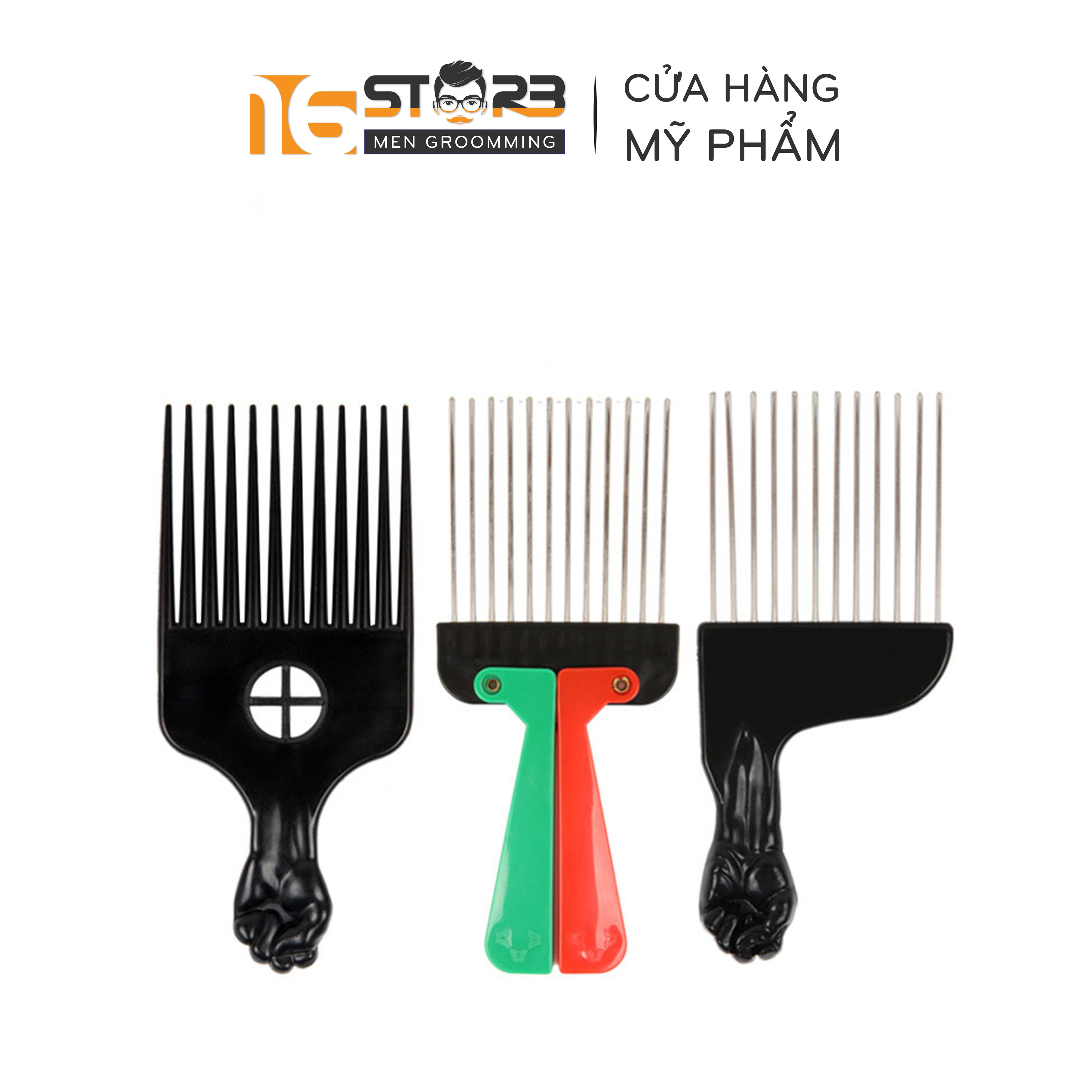 Lược xỉa tạo phồng & chải pomade cao cấp afro pick - dụng cụ uốn tóc premlock