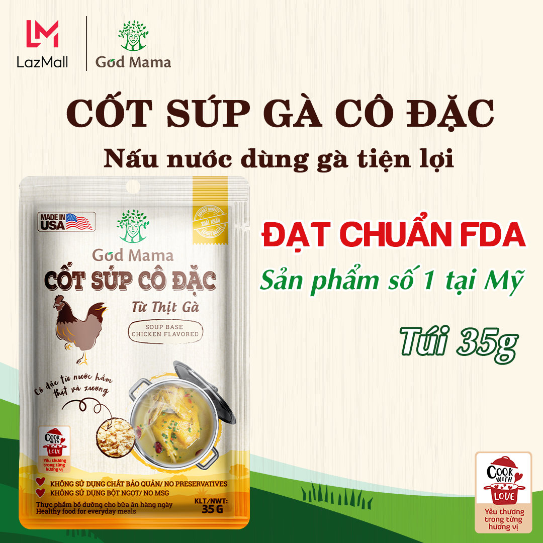 [CP] Cốt Súp Cô Đặc Gà (35g)- Từ Thịt và Xương Gà - Thay Thế Nước Hầm Gà Truyền Thống - Thương Hiệu God Mama (Túi 35gram)