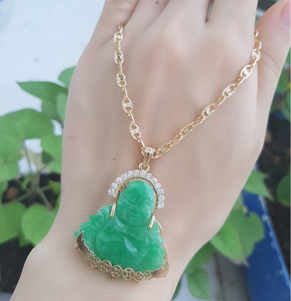 Mặt dây chuyền mạ vàng 18k cao cấp Phật Di Lặc, đá cẩm thạch