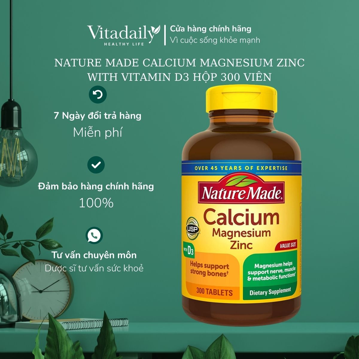 NATURE MADE CALCIUM MAGNESIUM ZINC WITH VITAMIN D3 HỘP 300 VIÊN