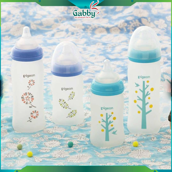 100% auth - bình pigeon nội địa nhật thủy tinh phủ silicon 160ml 240ml