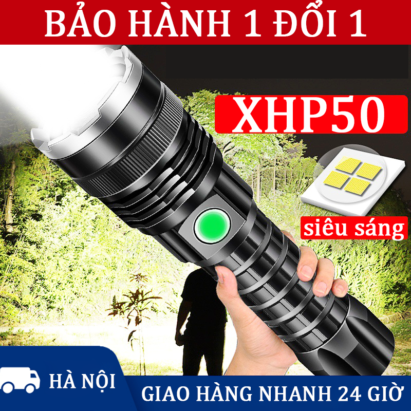 Đèn pin siêu sáng chiếu xa 1000m,đèn pin sạc điện cầm tay,đèn pin mini siêu sáng pin trâu,5 chế độ sáng,XHP50 pin trâu lithium 18650