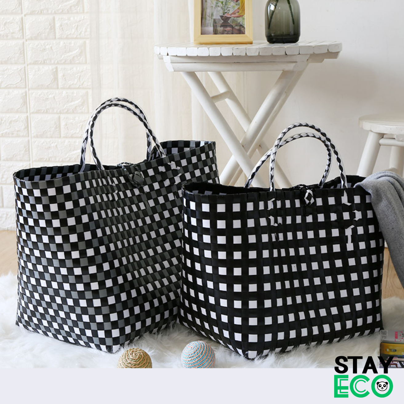 Giỏ đựng đồ đan phối màu STAY ECO túi xách đựng đồ đi chợ đa năng, túi cơm đi làm, làn đi chợ siêu bền