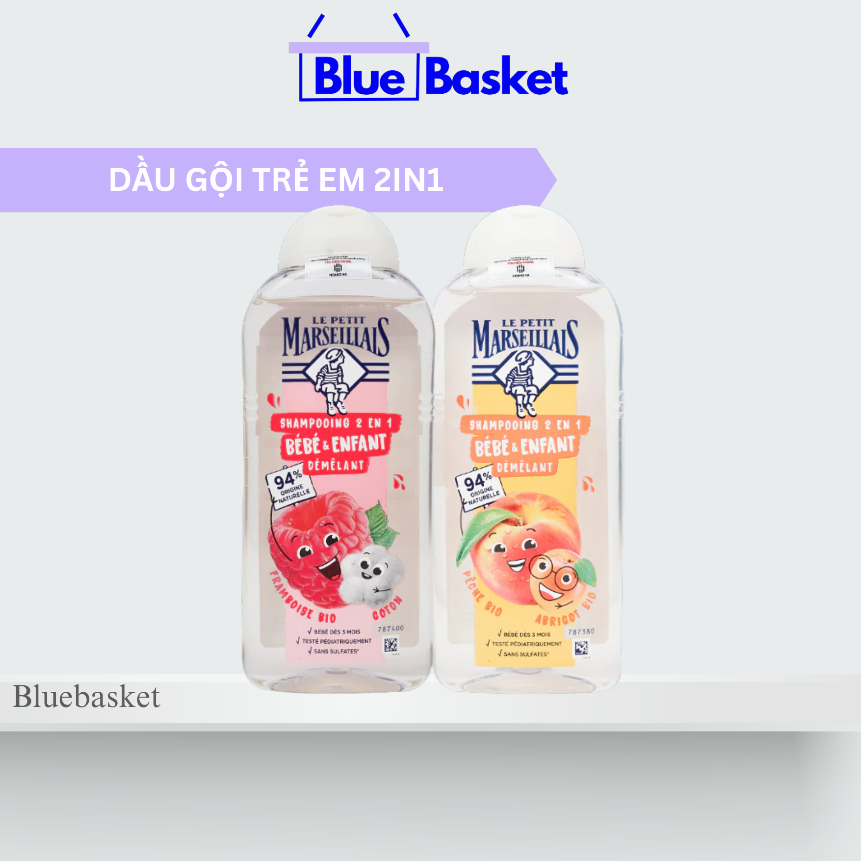 Dầu Gội Trẻ Em 2in1 94% Thiên Nhiên Le Petit Marseillais Pháp 300ml Giúp Gỡ Rối Tóc, Làm Sạch, Mượt Tóc, Hương Trái Cây
