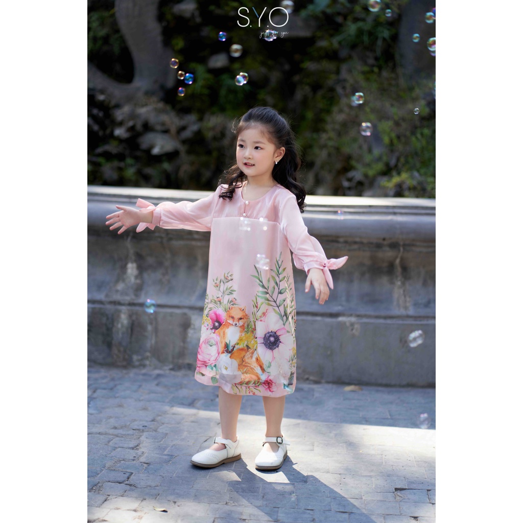 Đầm kid cổ tàu in hình con cáo màu hồng a5009