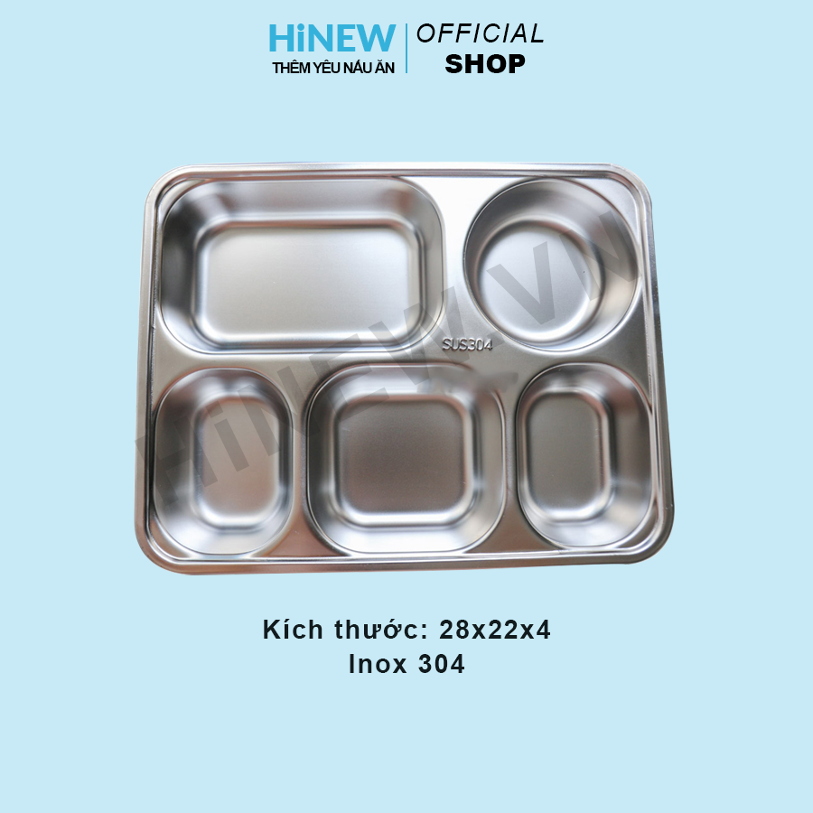 Freeship max - khay cơm inox 5 ngăn sâu 4cm inox 304 cao cấp giá rẻ