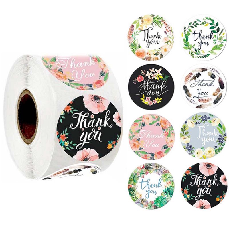 Cuộn 500 tem dán Sticker in chữ Thank you họa tiết xinh xắn