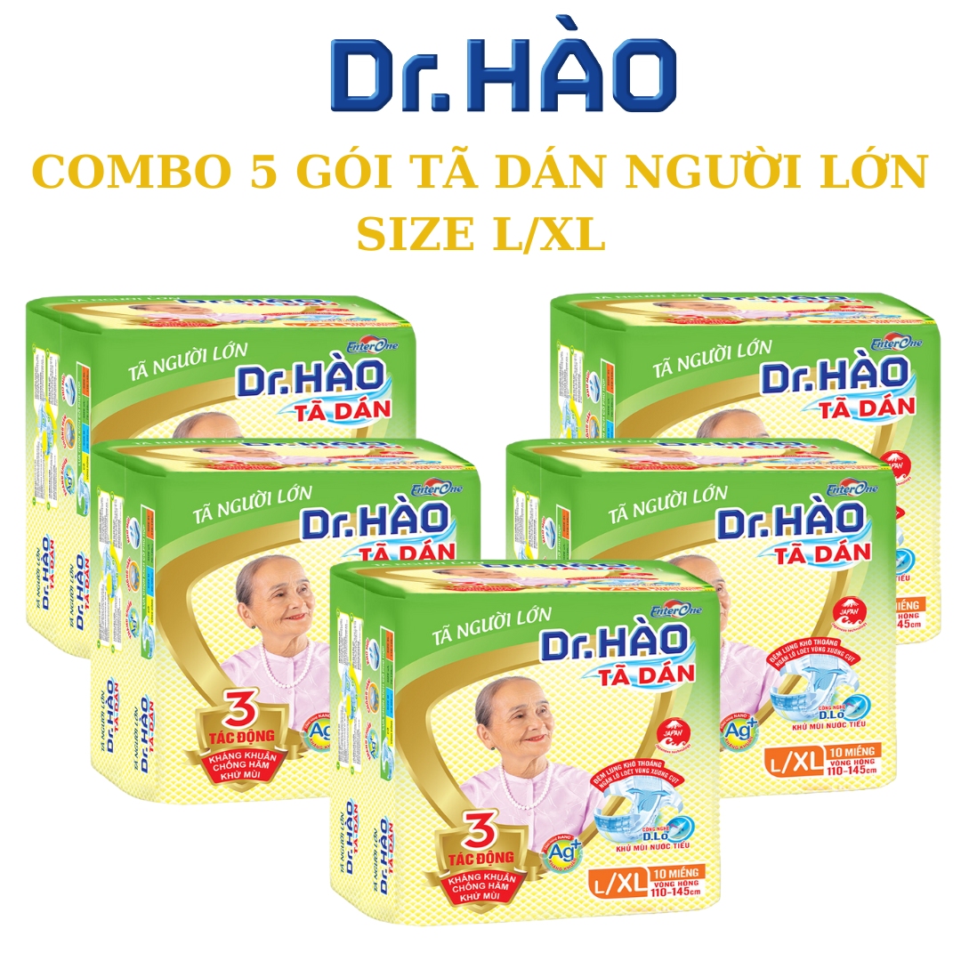 Tã Dán Người Lớn DRHAO Size L/XL 10 Miếng, tã giấy người già Siêu Thấm. Bỉm, tả dán, tả giấy cho người ốm bệnh khử mùi, kháng khuẩn, chống hăm