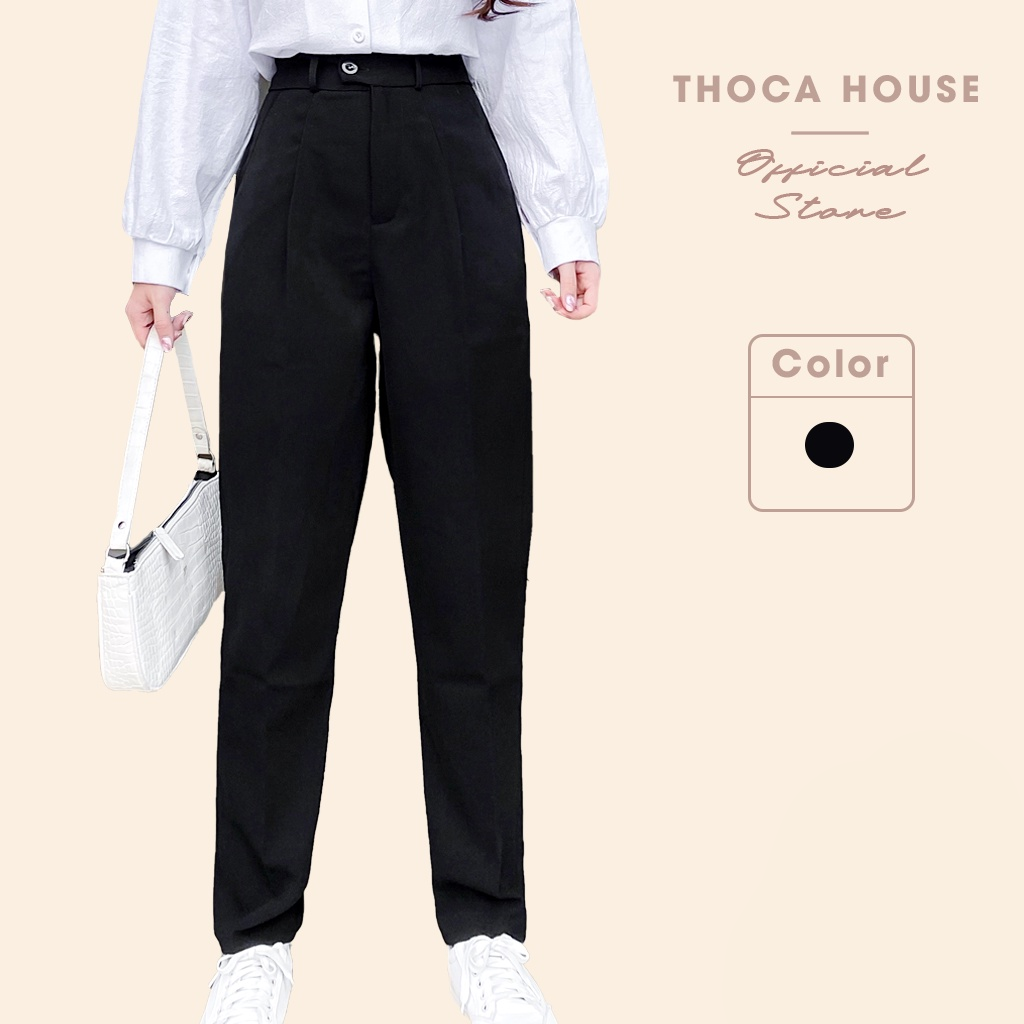 Quần baggy nữ dài đen công sở THOCA HOUSE form dáng chuẩn, vải dày dặn cao cấp, tôn dáng chân dài