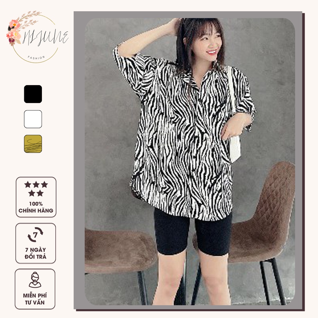 Áo sơ mi nữ tay lửng hoạ tiết báo ngựa vằn cá tính nữ kiểu đẹp sang chảnh bigsize HIJUNE OSM03