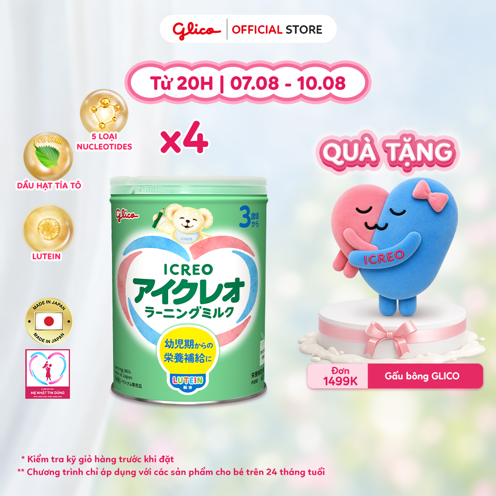 (ICREO SỐ 3) Combo 4 Lon Thực Phẩm Bổ Sung Sữa Dinh Dưỡng GLICO ICREO LEARNING MILK cho bé từ 3 tuổi trở lên (Số 3 - 4Lon x 820g/Lon)