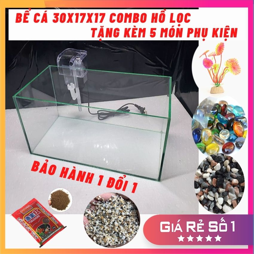 Bể cá mini 30x17x17[COMBO Hồ Lọc Tặng Phụ Kiện], hồ cá mini để bàn dùng nuôi kiểng hoặc thủy sinh