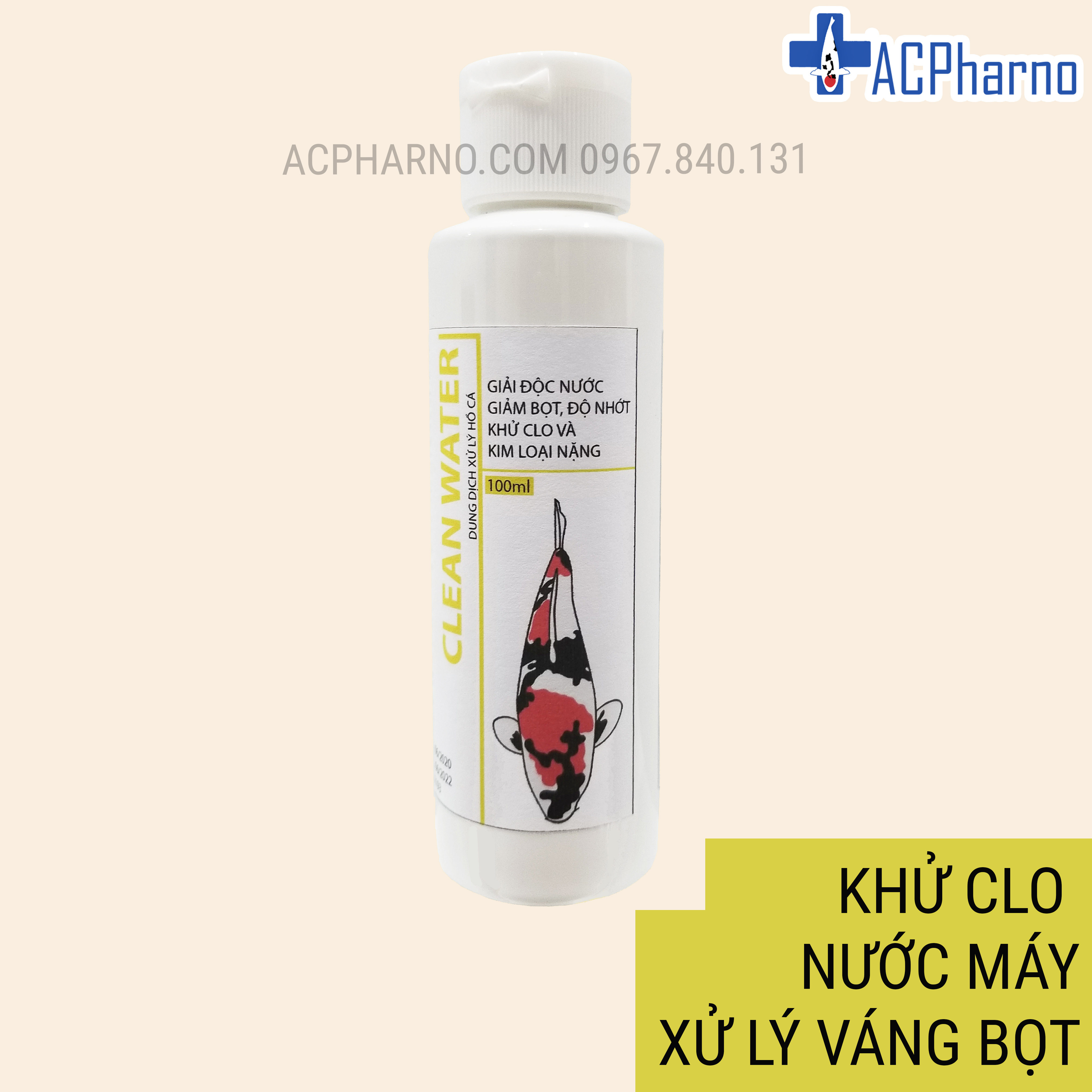 CleanWater 100ml Xử lí nước mới, khử clo, giải độc nước, giảm bọt nhớt, dành cho hồ cá koi, cá vàng, cá bảy màu, cá rồng, cá lóc cảnh