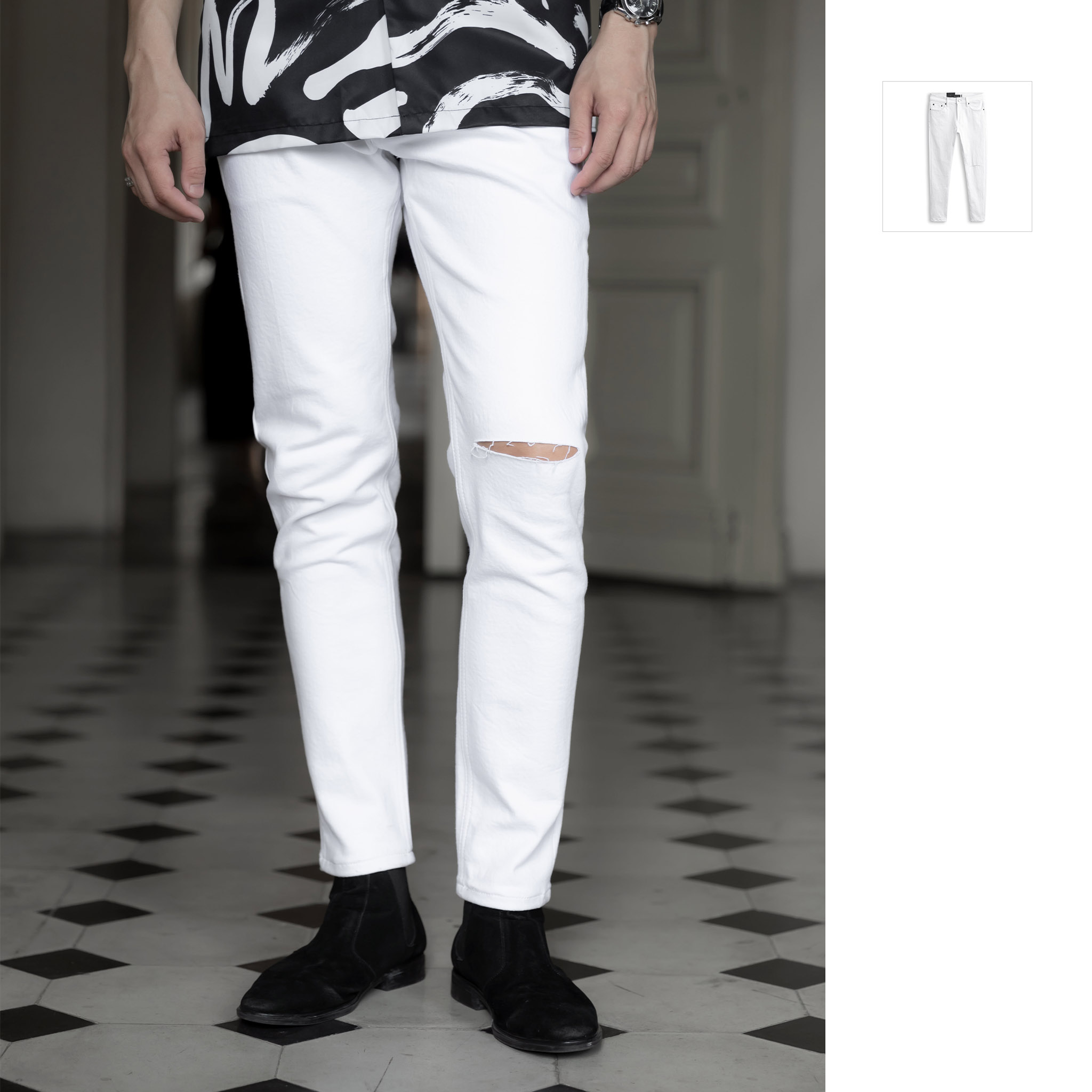 Quần jean nam , basic cut white , qj003475_somehow