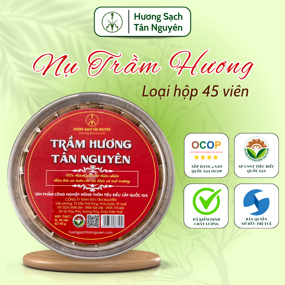 Nụ trầm hương Tân Nguyên, nụ trầm hương cao cấp, trầm hương xông nhà tự nhiên hộp 45 viên, nhang không hóa chất - Hương Sạch Tân Nguyên
