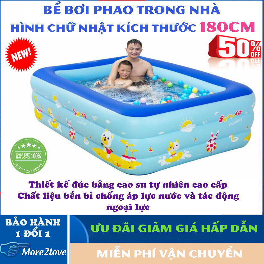 Bể Bơi Phao 3 Tầng Cho Bé kích thước 1m8 TẶNG BƠM TAY - Chất liệu bền bỉ chống áp lực nước và tác động ngoại lực - Hồ Bơi trong nhà cao cấp, Mua Bể Bơi phao an toàn Cho Bé tập tiếp xúc với nước - BH Toàn Quốc - More2love