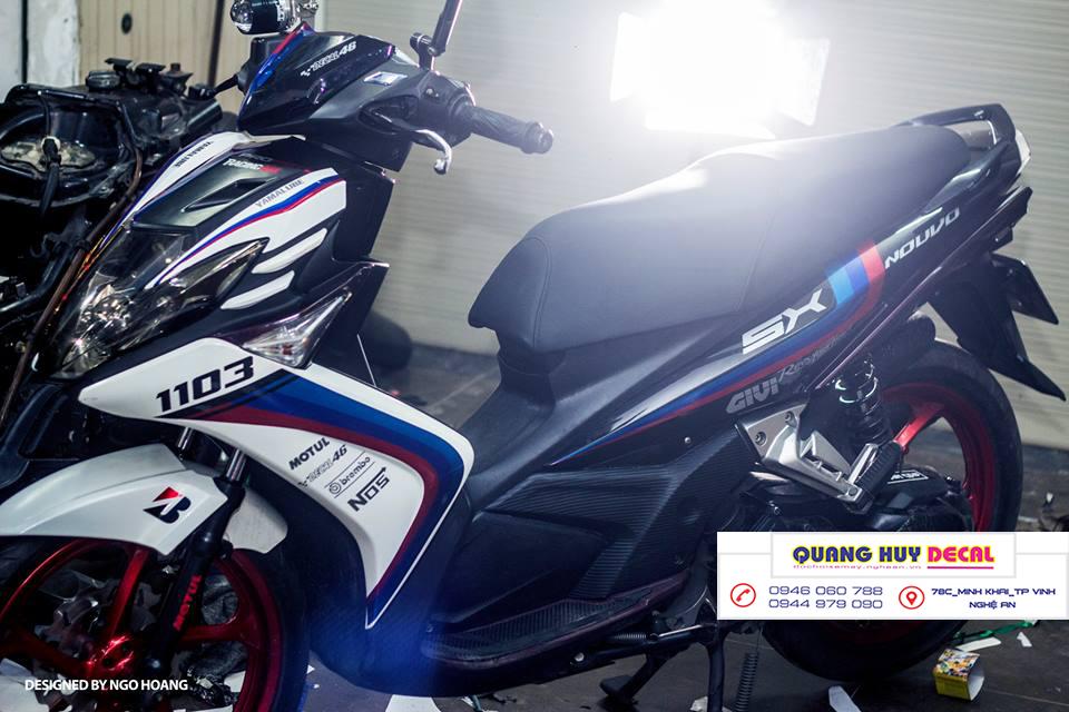 Tem trùm xe máy Nouvo độ lên tem cắt 3 màu BMW cực ấn tượng - tem xe máy Nouvo thiết kế theo yêu cầu - Tem xe máy Nouvo rẻ đẹp và chất