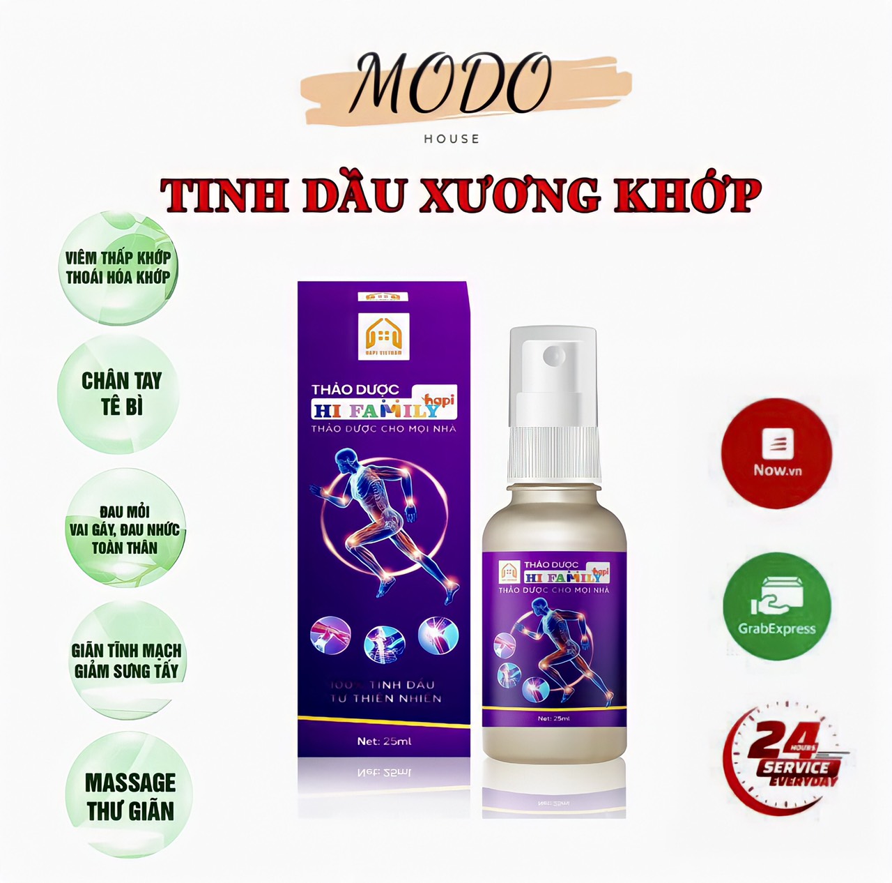 Tinh dầu thảo dược hi family hapi, hỗ trợ giảm đau nhức xương khớp, đau bì tay chân