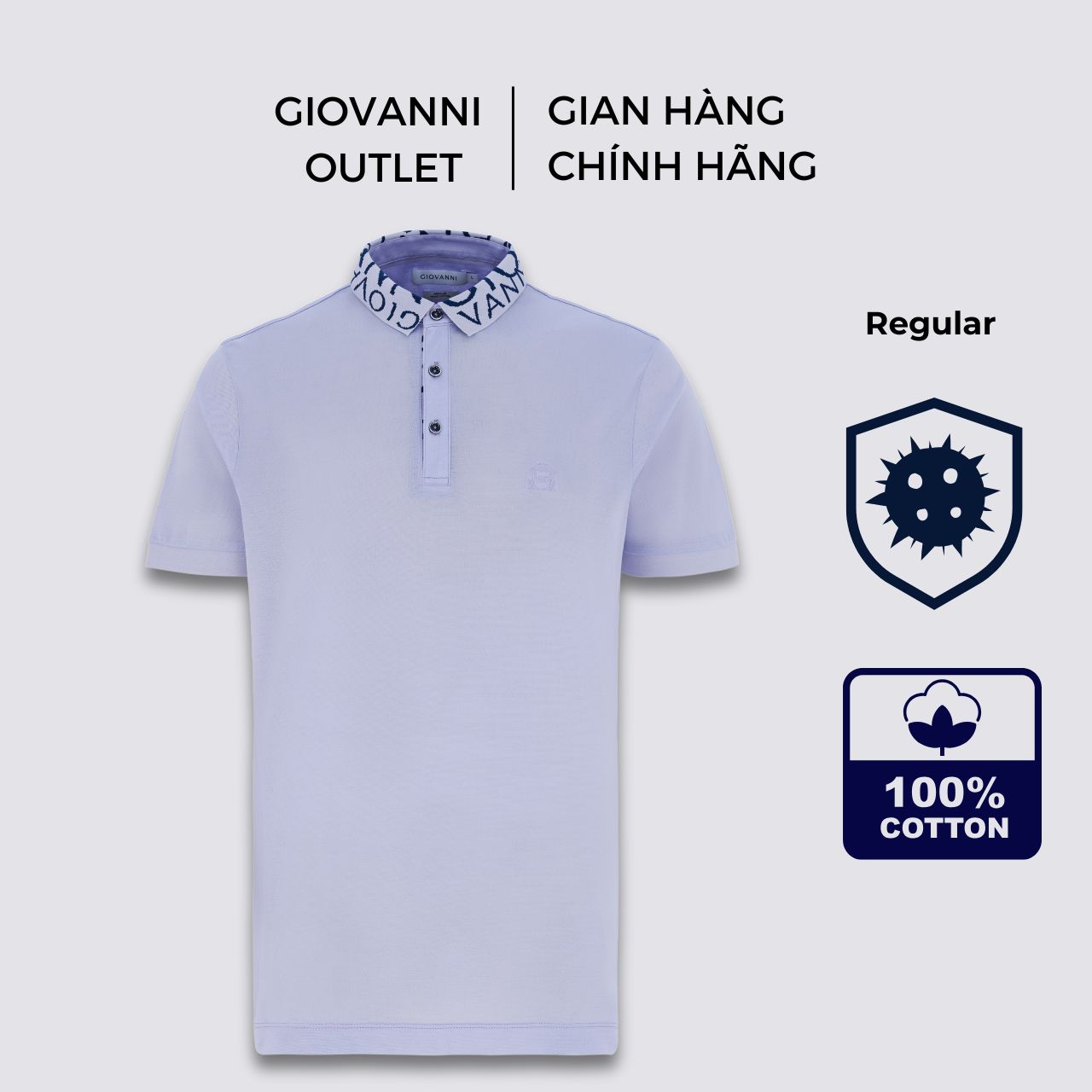Áo Polo Nam Cộc Tay GIOVANNI Chất Liệu 100% Cotton Double Mercerized Cổ Phối Chữ GPL01-007