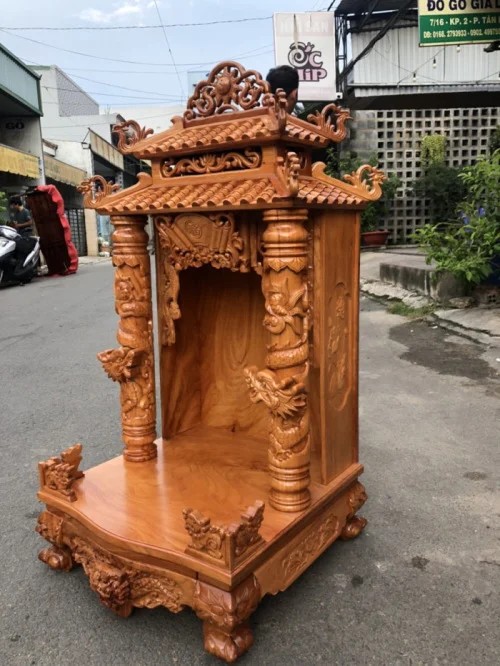 [Trả góp 0%] Bàn thờ ông địa mái chùa  gỗ gõ đỏ . bàn thờ gỗ cao cấp